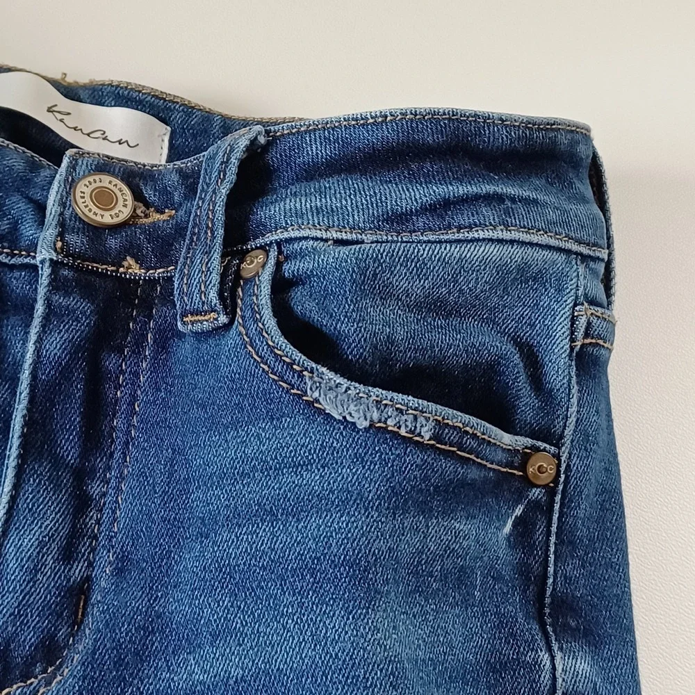 KanCan Jeans Womens 5 Blue High Rise Skinny Frayed Hem Distressed Denim